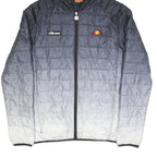 ELLESSE Mens Black & Grey Hooded Quilted Jacket S Polyester Zip Casual