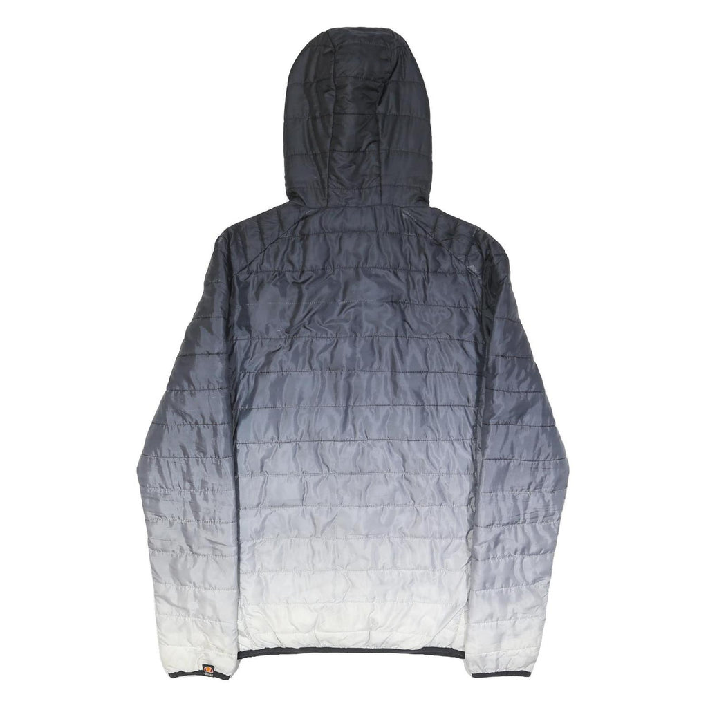 ELLESSE Mens Black & Grey Hooded Quilted Jacket S Polyester Zip Casual