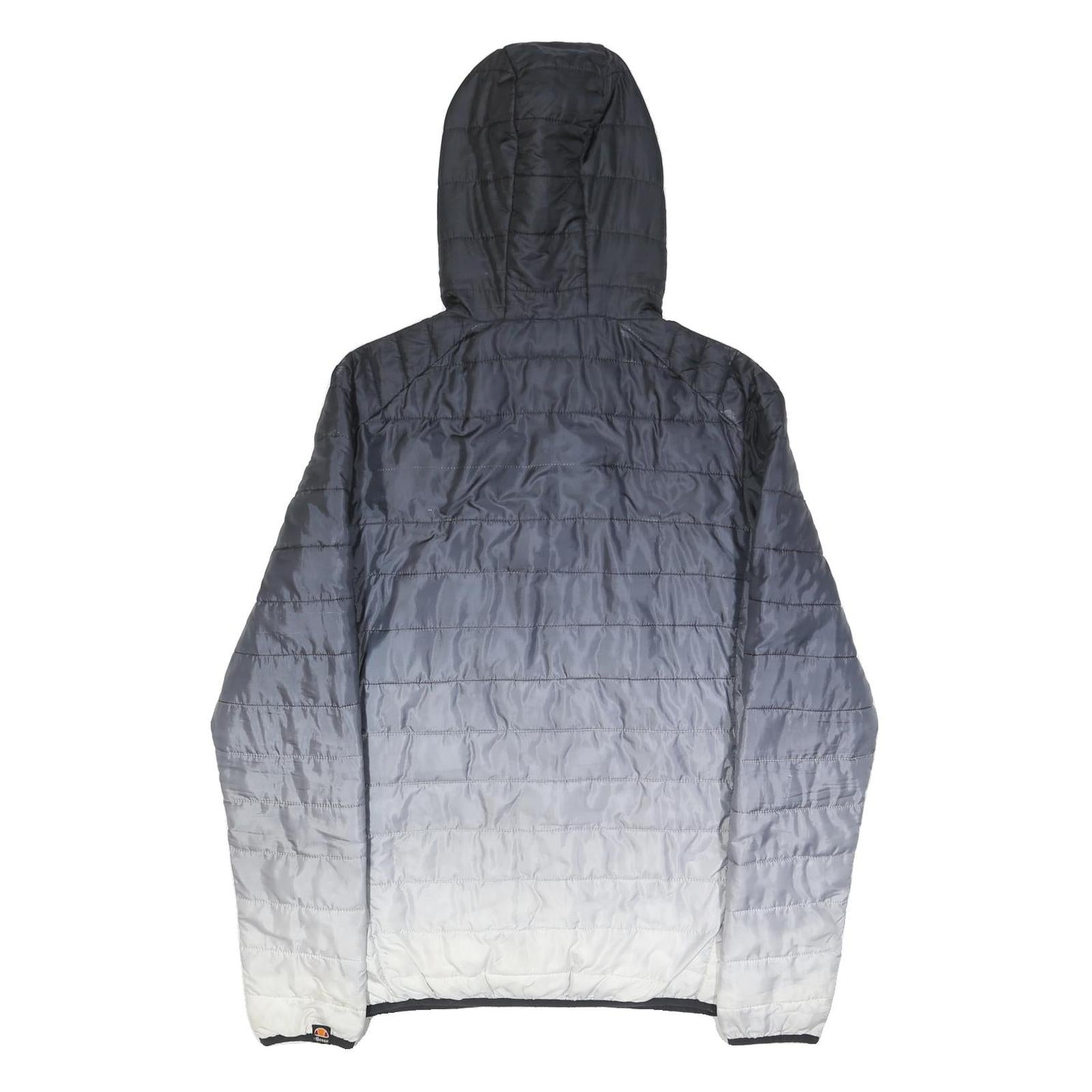 ELLESSE Mens Black & Grey Hooded Quilted Jacket S Polyester Zip Casual