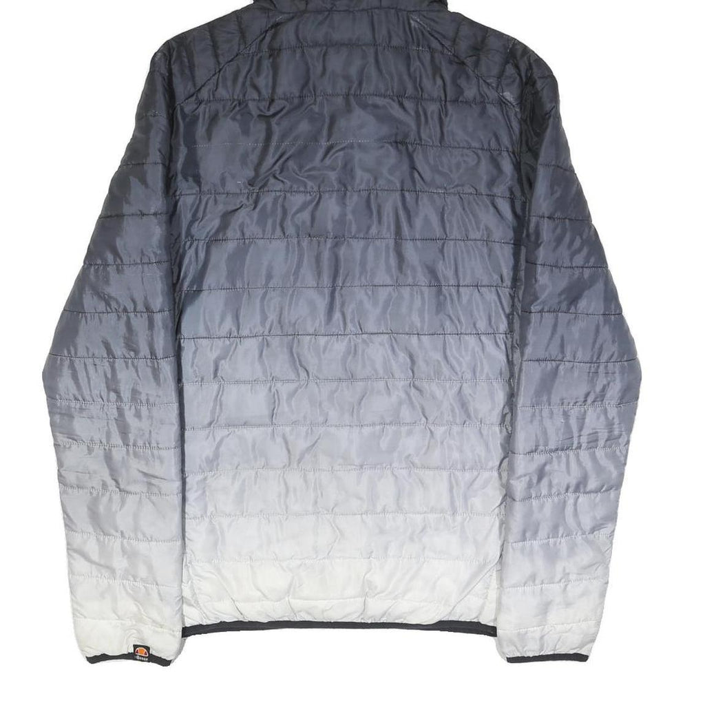 ELLESSE Mens Black & Grey Hooded Quilted Jacket S Polyester Zip Casual