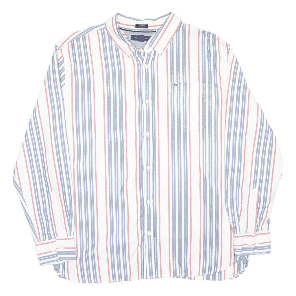 TOMMY HILFIGER Mens White Blue & Red Striped Shirt XL Classic Fit Cotton
