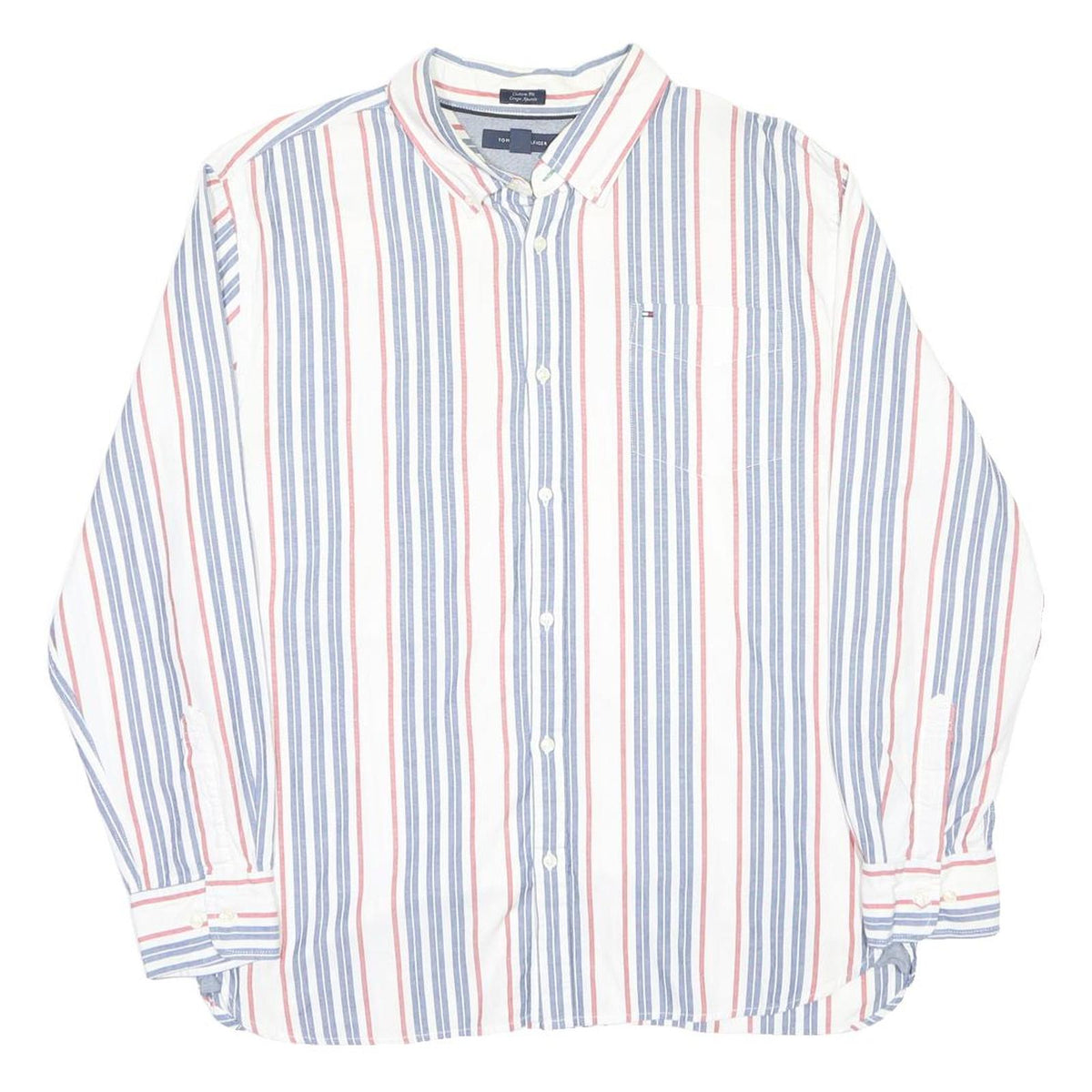TOMMY HILFIGER Mens White Blue & Red Striped Shirt XL Classic Fit Cotton