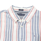 TOMMY HILFIGER Mens White Blue & Red Striped Shirt XL Classic Fit Cotton