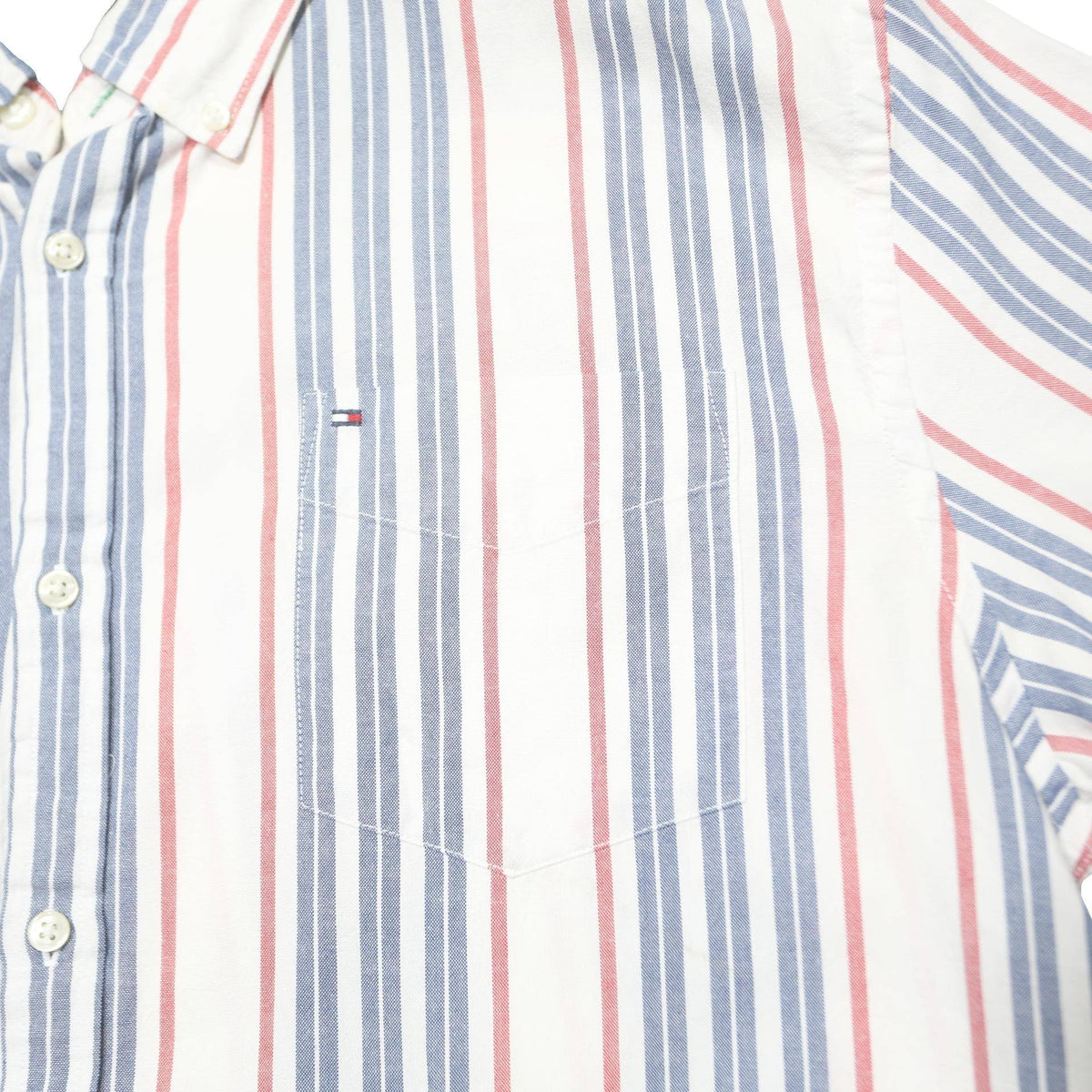TOMMY HILFIGER Mens White Blue & Red Striped Shirt XL Classic Fit Cotton