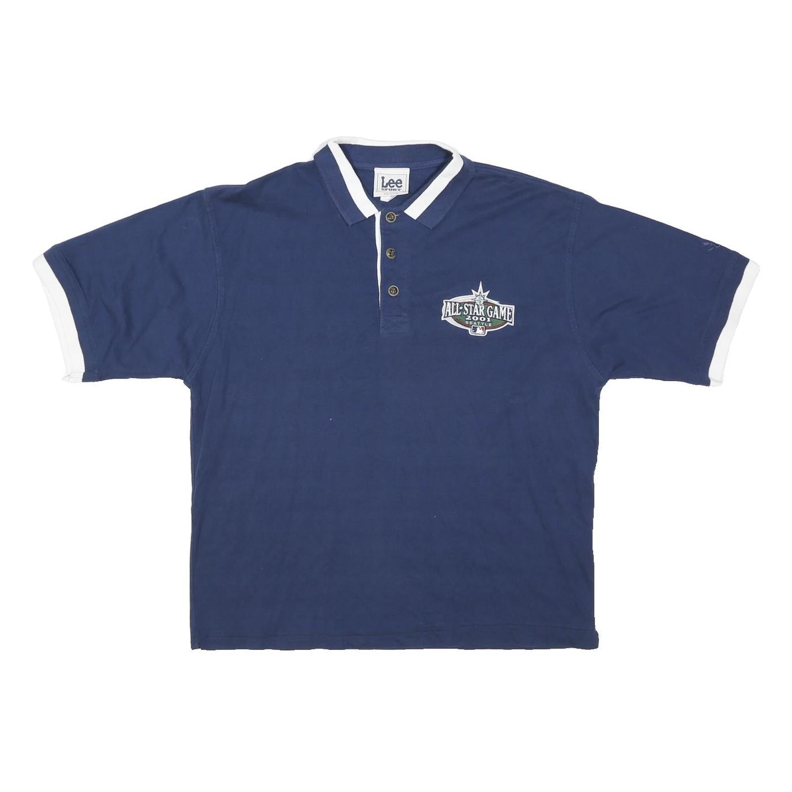 LEE Mens Blue & White All Star Game 2001 Short Sleeve Polo Shirt L Cotton Blend