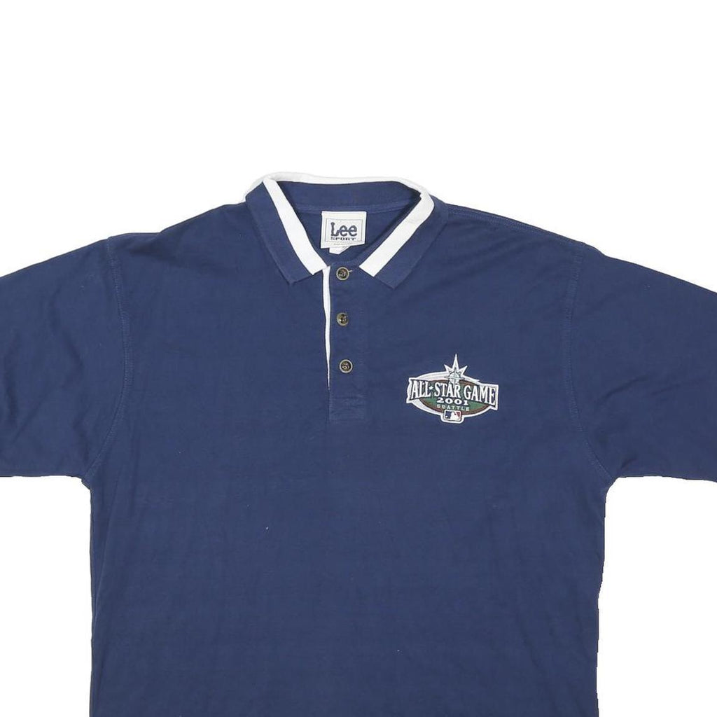 LEE Mens Blue & White All Star Game 2001 Short Sleeve Polo Shirt L Cotton Blend