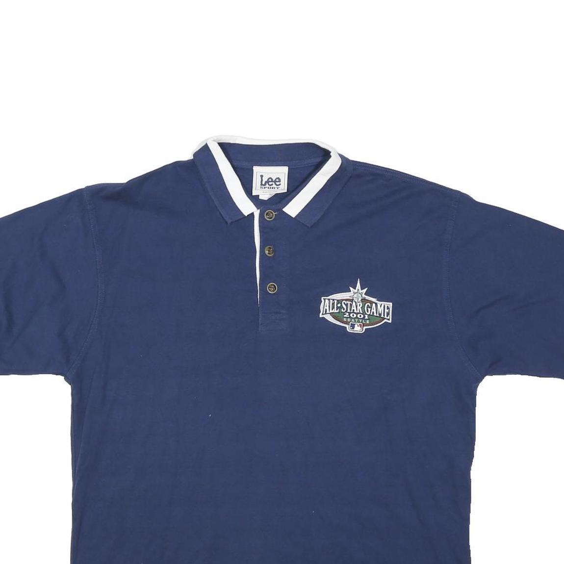 LEE Mens Blue & White All Star Game 2001 Short Sleeve Polo Shirt L Cotton Blend