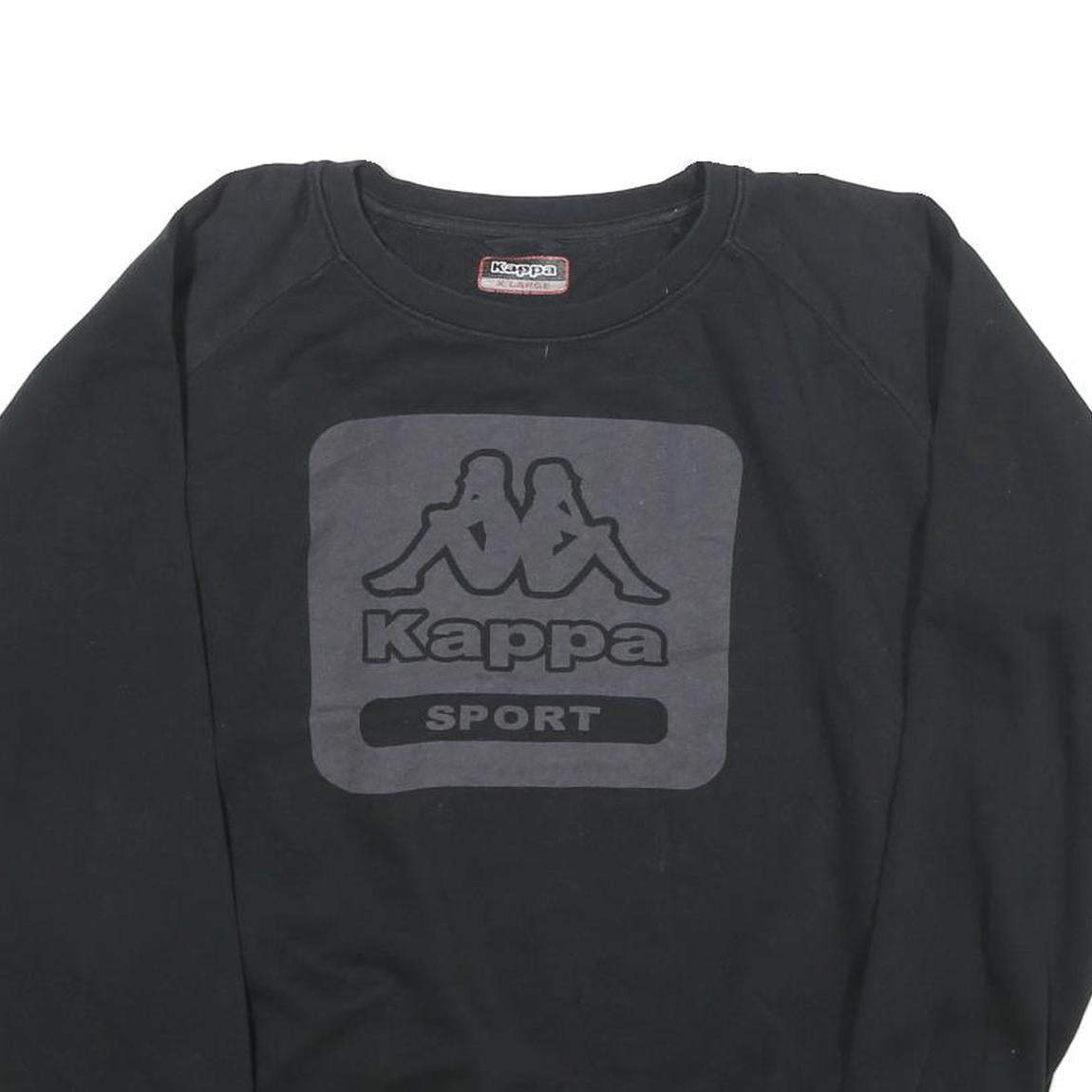 KAPPA Mens Black Cotton Blend Black Sport Crew Neck Sweatshirt XL Logo Print