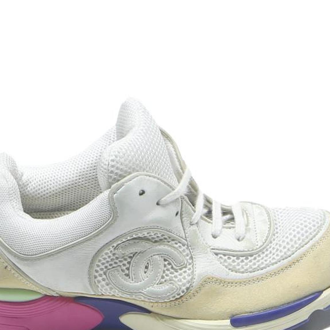 CHANEL Womens Lace Up Trainers White & Neutral Synthetic UK 3 Designer Footwear