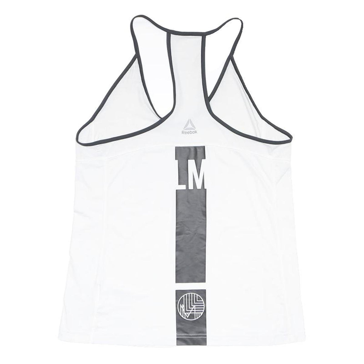 REEBOK Mens White & Black Graphic Racerback M Vest Crew Neck Summer Sport