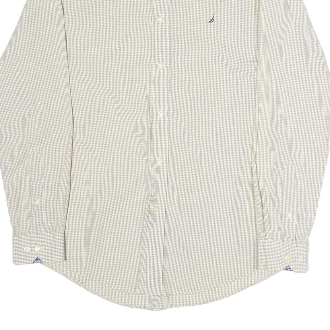 NAUTICA Mens Beige & Blue Check Shirt L Classic Fit Cotton Button-Down Collar