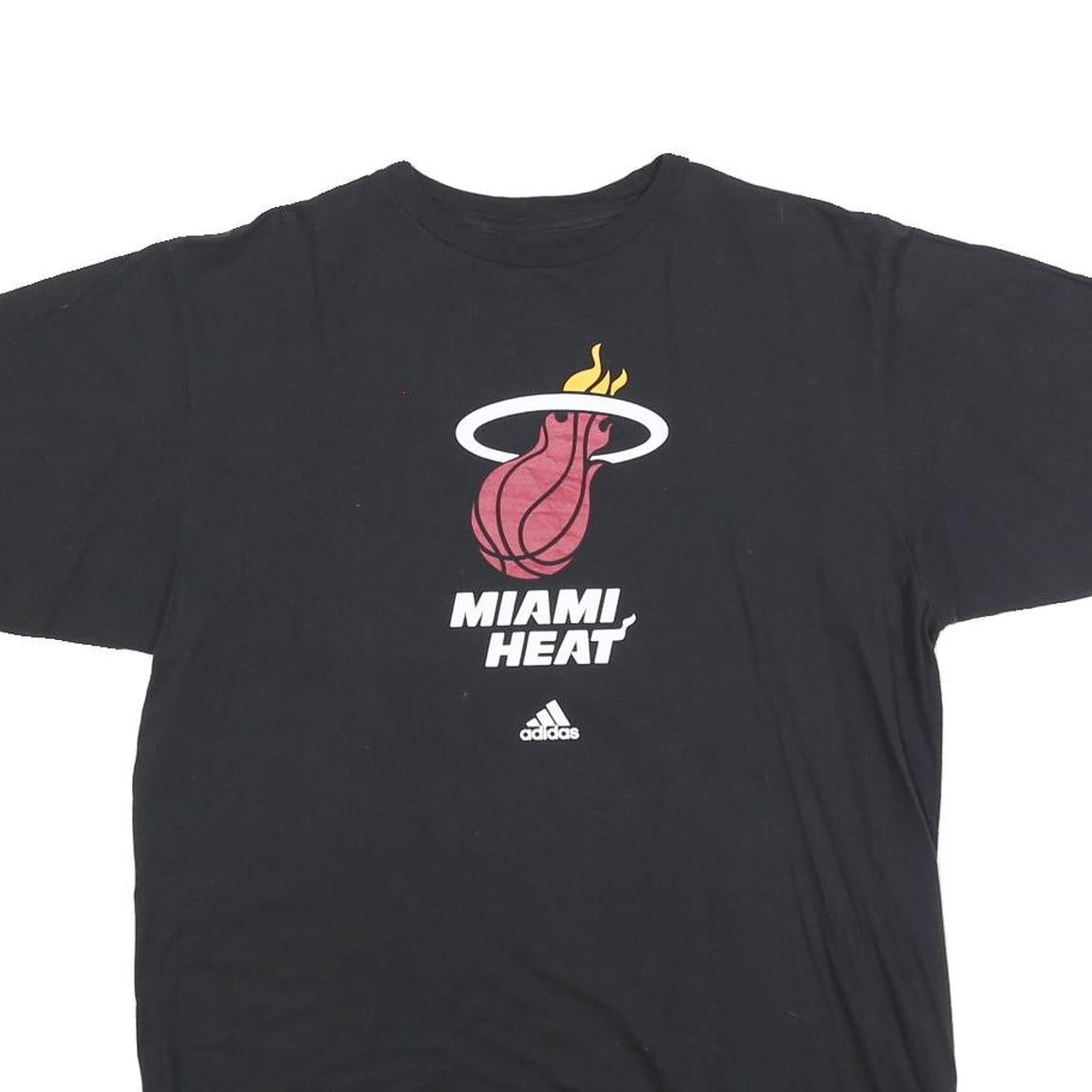 ADIDAS Mens Black Miami Heat Graphic T-Shirt L Short Sleeve Crew Neck Sportswear