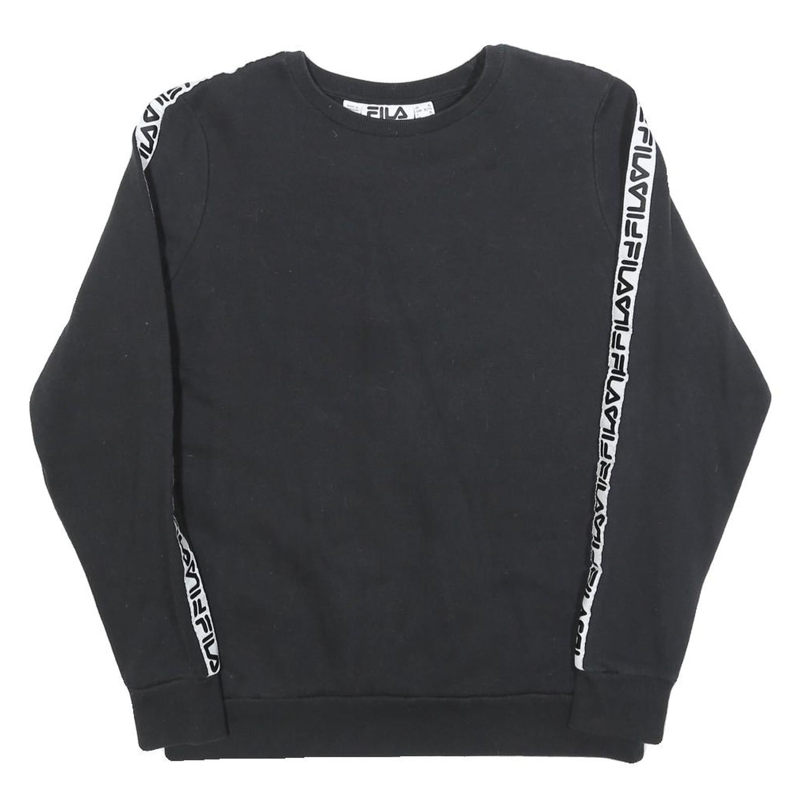 FILA Womens Black Sweatshirt Crew Neck UK 16 Cotton Blend Logo Tape Stripe