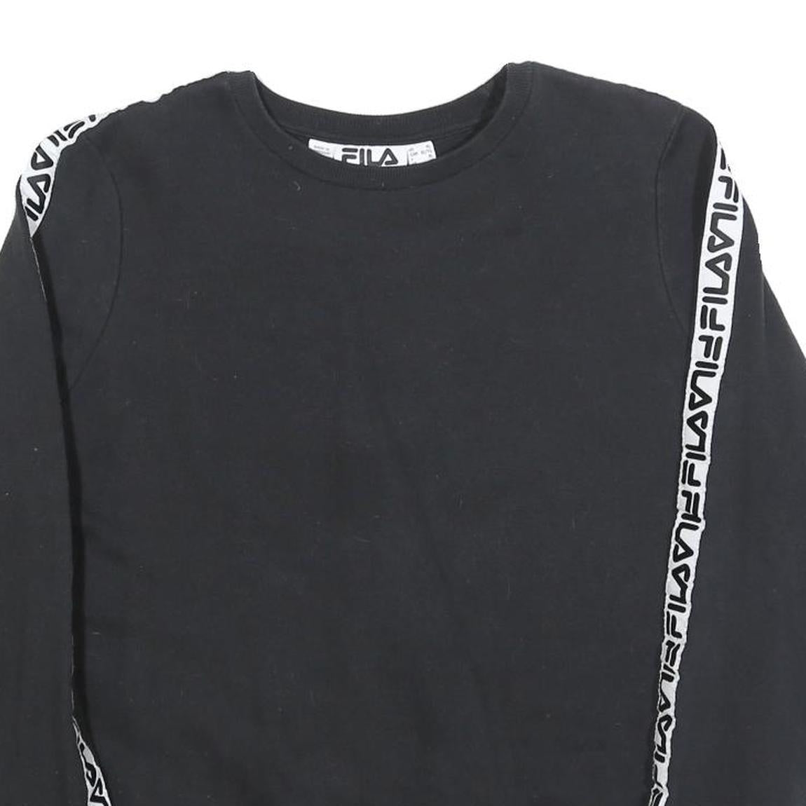 FILA Womens Black Sweatshirt Crew Neck UK 16 Cotton Blend Logo Tape Stripe