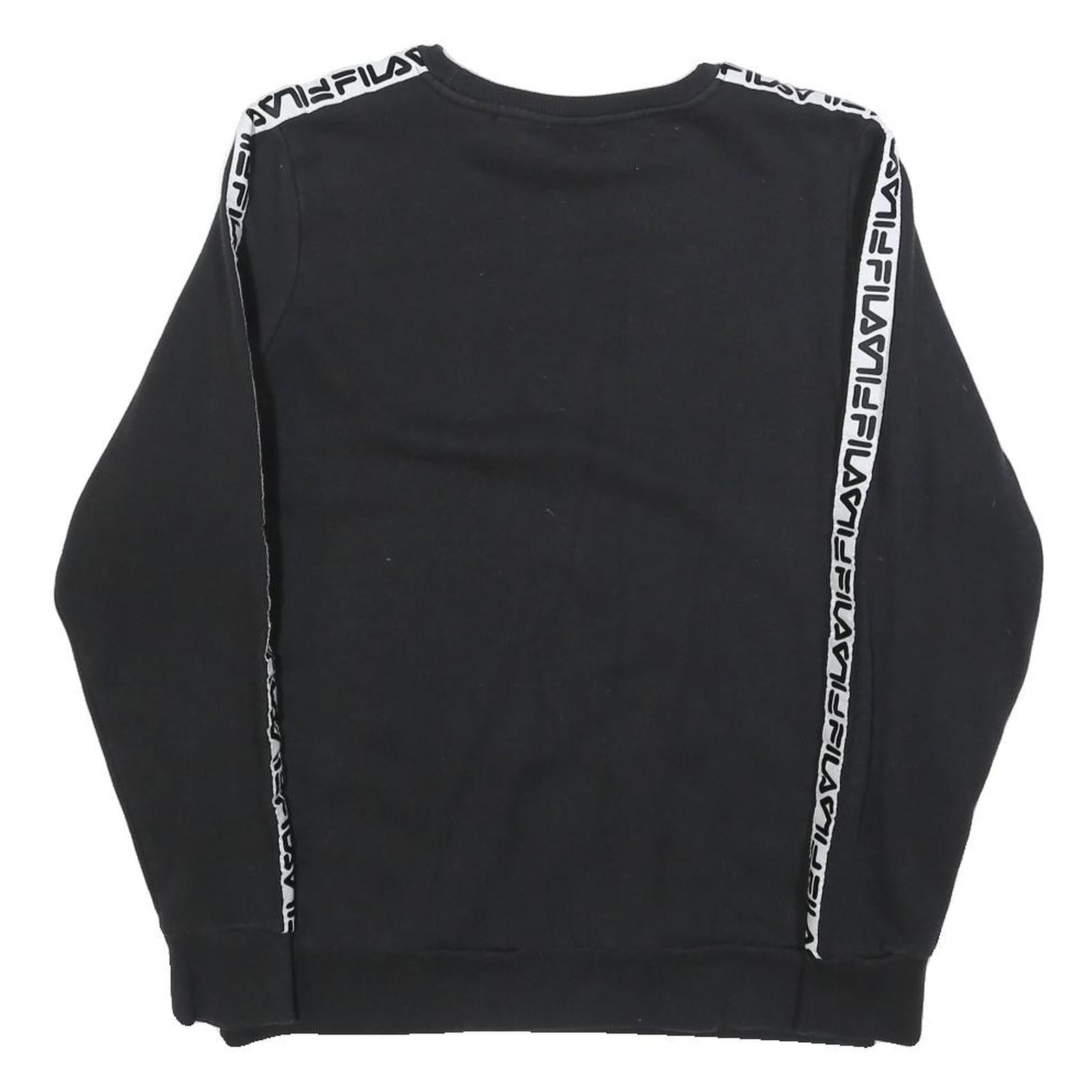 FILA Womens Black Sweatshirt Crew Neck UK 16 Cotton Blend Logo Tape Stripe