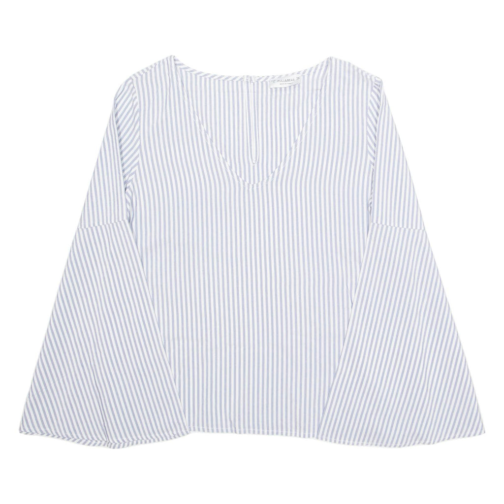 PULL&BEAR Womens Printed Blouse Purple V-Neck Long Sleeve Viscose Striped S