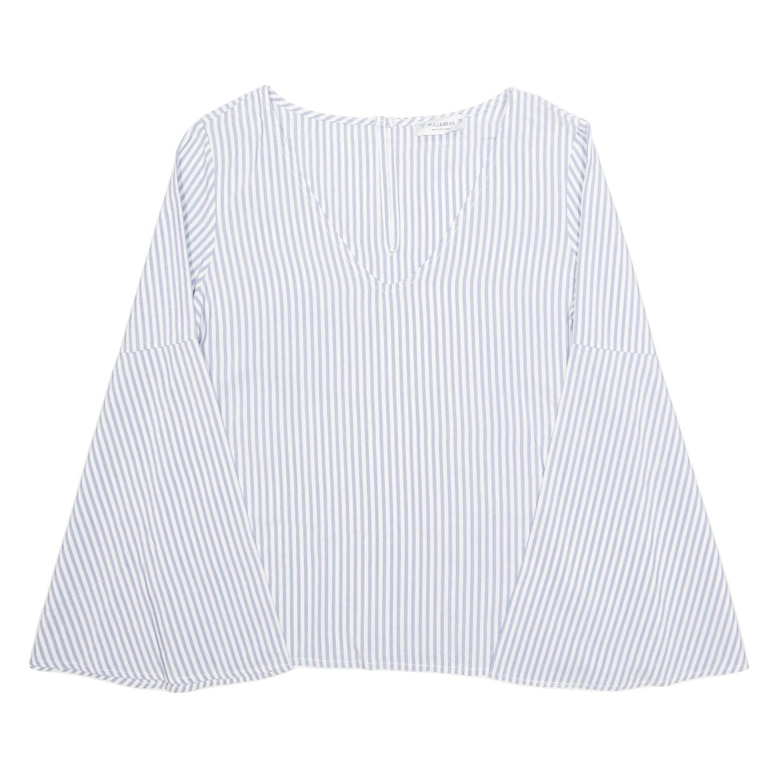 PULL&BEAR Womens Printed Blouse Purple V-Neck Long Sleeve Viscose Striped S