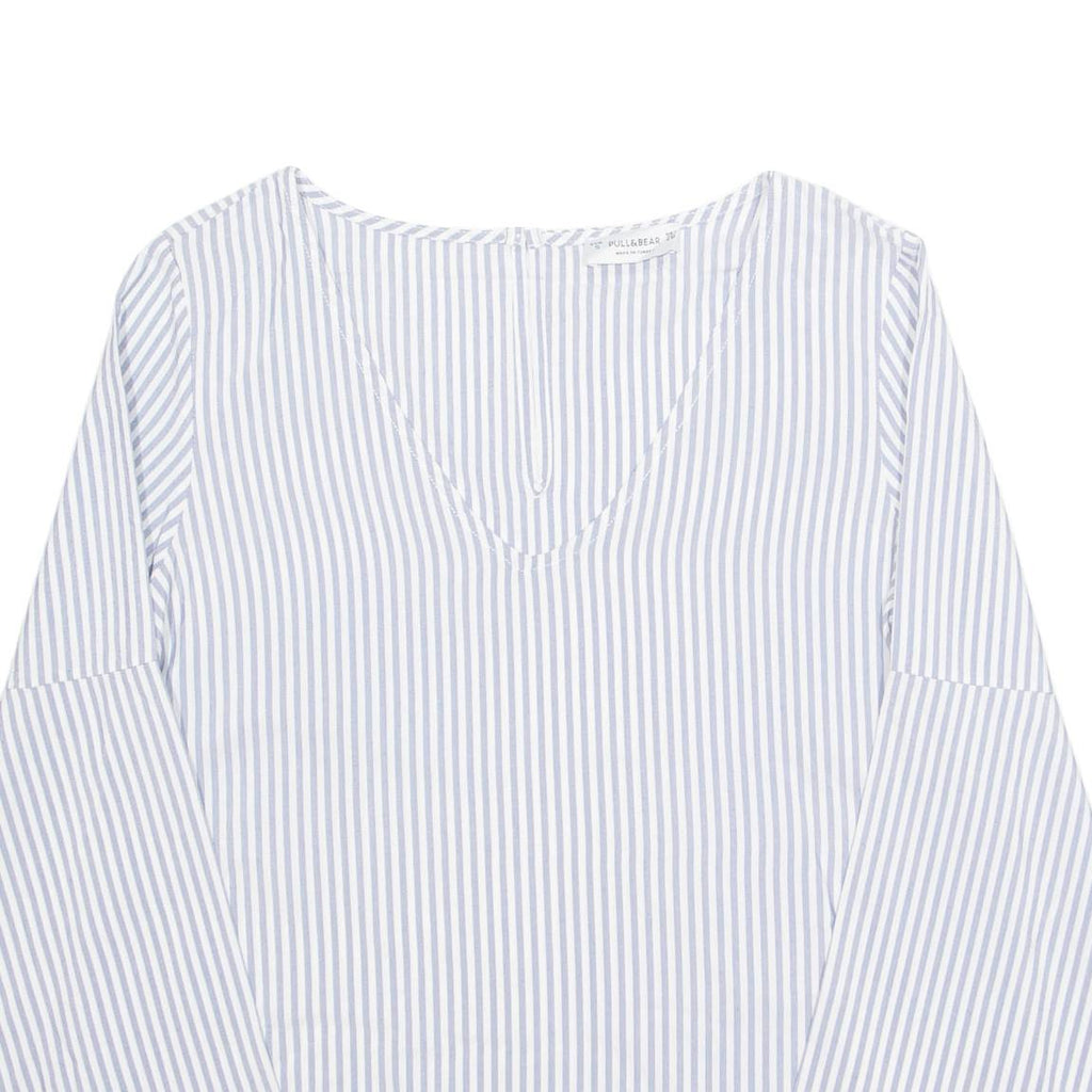 PULL&BEAR Womens Printed Blouse Purple V-Neck Long Sleeve Viscose Striped S