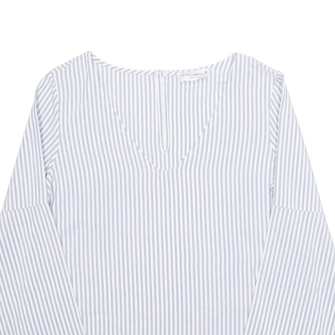 PULL&BEAR Womens Printed Blouse Purple V-Neck Long Sleeve Viscose Striped S