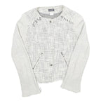 Womens White Textured Button Jacket UK 6 Polyester Blend Knit Classic Outerwear