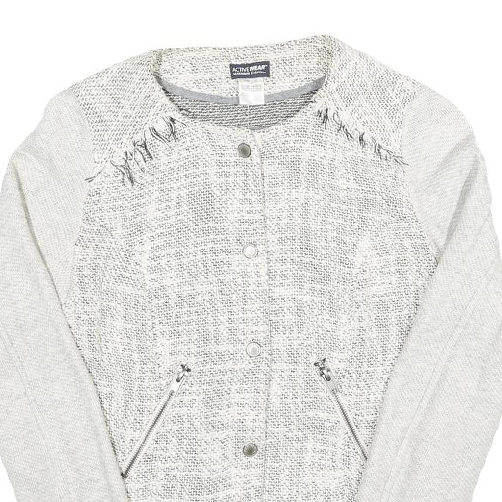 Womens White Textured Button Jacket UK 6 Polyester Blend Knit Classic Outerwear