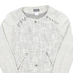 Womens White Textured Button Jacket UK 6 Polyester Blend Knit Classic Outerwear