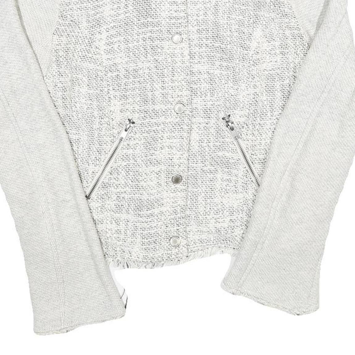 Womens White Textured Button Jacket UK 6 Polyester Blend Knit Classic Outerwear