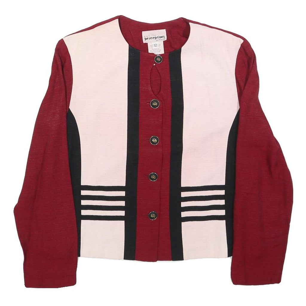 PERCEPTIONS Womens Red & Cream Striped Button Jacket M Acetate Classic Stylish