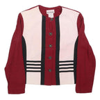 PERCEPTIONS Womens Red & Cream Striped Button Jacket M Acetate Classic Stylish