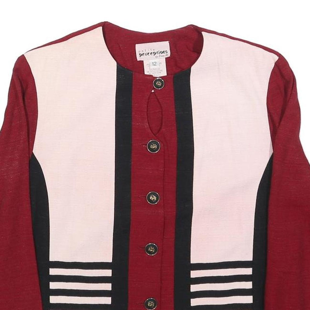 PERCEPTIONS Womens Red & Cream Striped Button Jacket M Acetate Classic Stylish