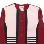 PERCEPTIONS Womens Red & Cream Striped Button Jacket M Acetate Classic Stylish