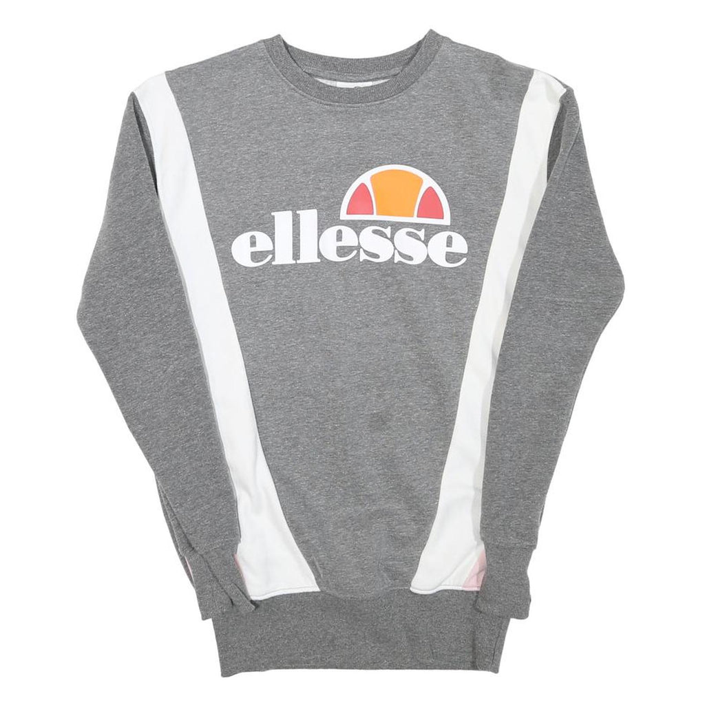 ELLESSE Womens Grey & White Crew Neck UK 6 Cotton Blend Sweatshirt Casual