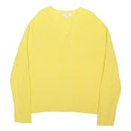 M&S Womens Yellow Plain Cotton Blend Patterned V-Neck Basic Knit Jumper L