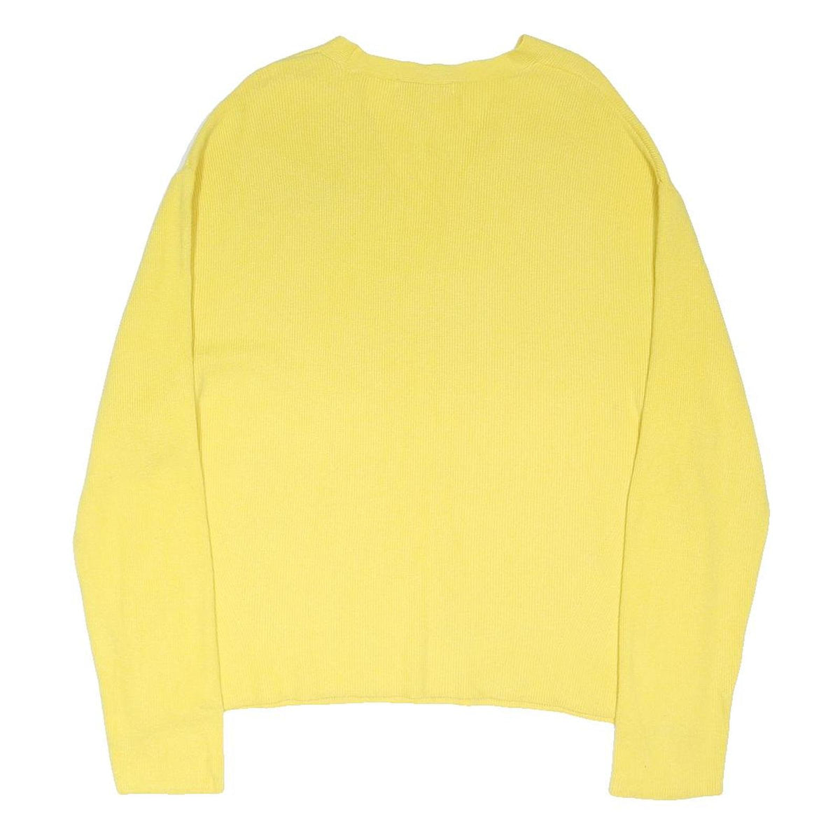 M&S Womens Yellow Plain Cotton Blend Patterned V-Neck Basic Knit Jumper L