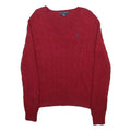 RALPH LAUREN SPORT Womens Red Cable Knit V-Neck Jumper XL Classic Cotton Sweater