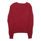 RALPH LAUREN SPORT Womens Red Cable Knit V-Neck Jumper XL Classic Cotton Sweater