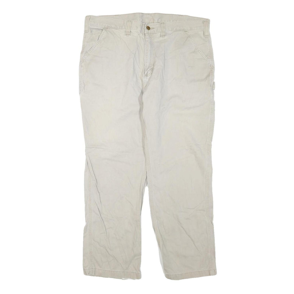 CARHARTT Mens Cotton Blend Cream Regular Fit Straight Leg Trousers W40 L30