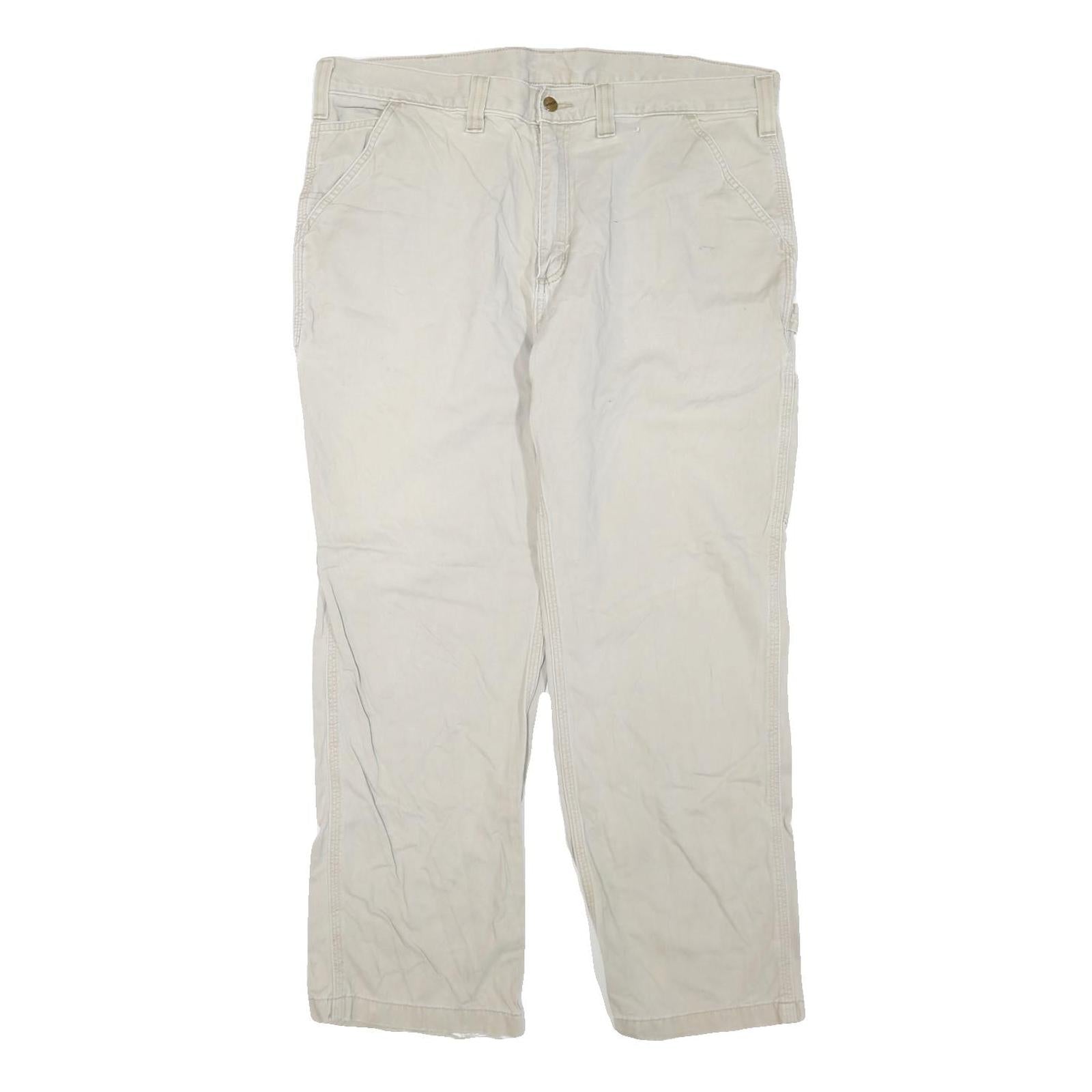 CARHARTT Mens Cotton Blend Cream Regular Fit Straight Leg Trousers W40 L30