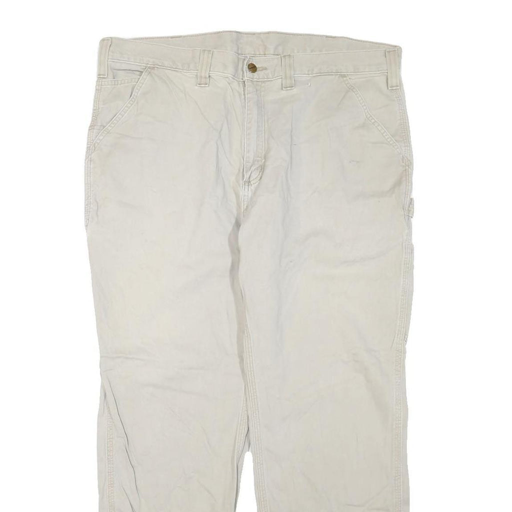 CARHARTT Mens Cotton Blend Cream Regular Fit Straight Leg Trousers W40 L30