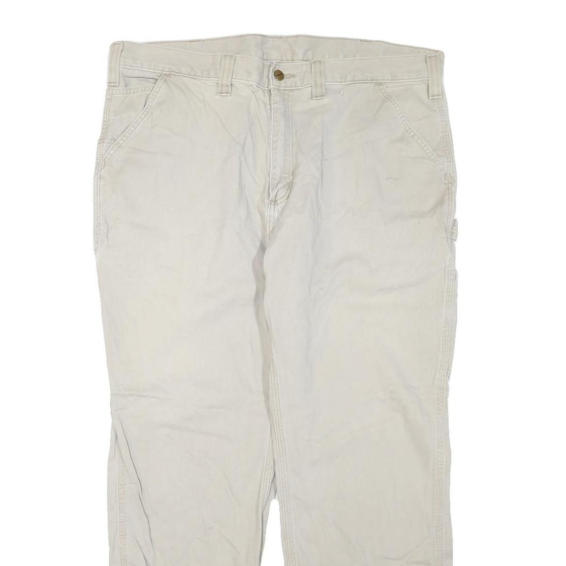 CARHARTT Mens Cotton Blend Cream Regular Fit Straight Leg Trousers W40 L30
