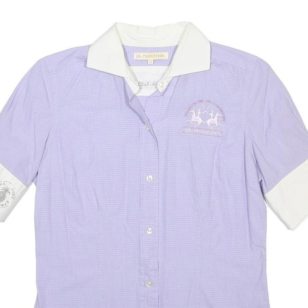LA MARTINA Womens Purple & White Cotton Shirt S Embroidered Polo Style