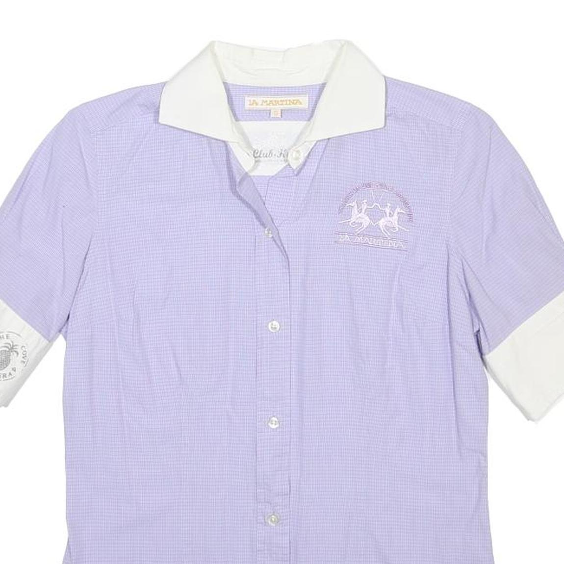LA MARTINA Womens Purple & White Cotton Shirt S Embroidered Polo Style