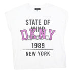 DKNY Womens White Graphic T-Shirt M Short Sleeve Crew Neck Cotton Blend