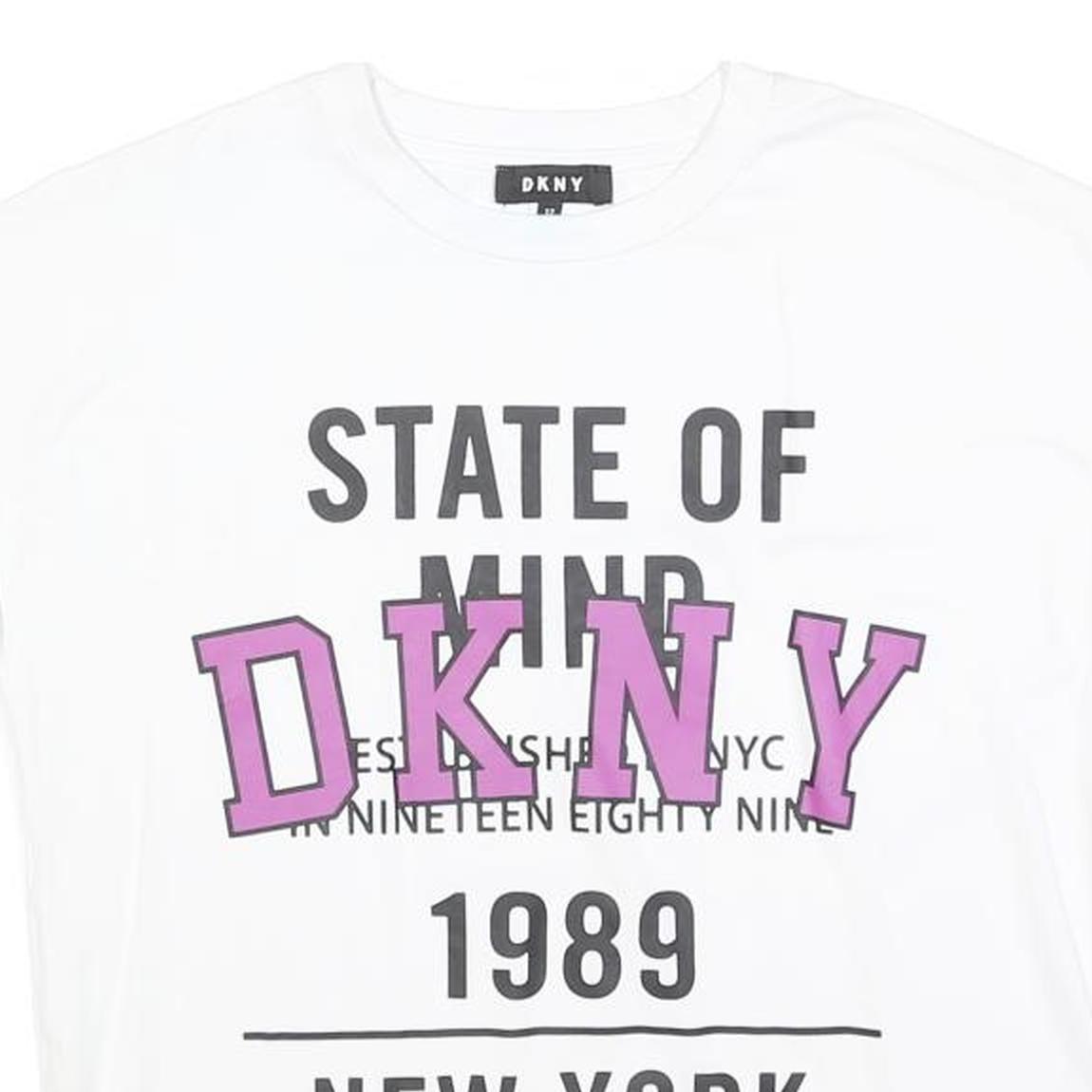 DKNY Womens White Graphic T-Shirt M Short Sleeve Crew Neck Cotton Blend