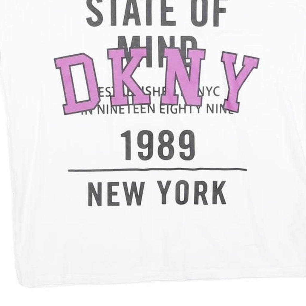 DKNY Womens White Graphic T-Shirt M Short Sleeve Crew Neck Cotton Blend