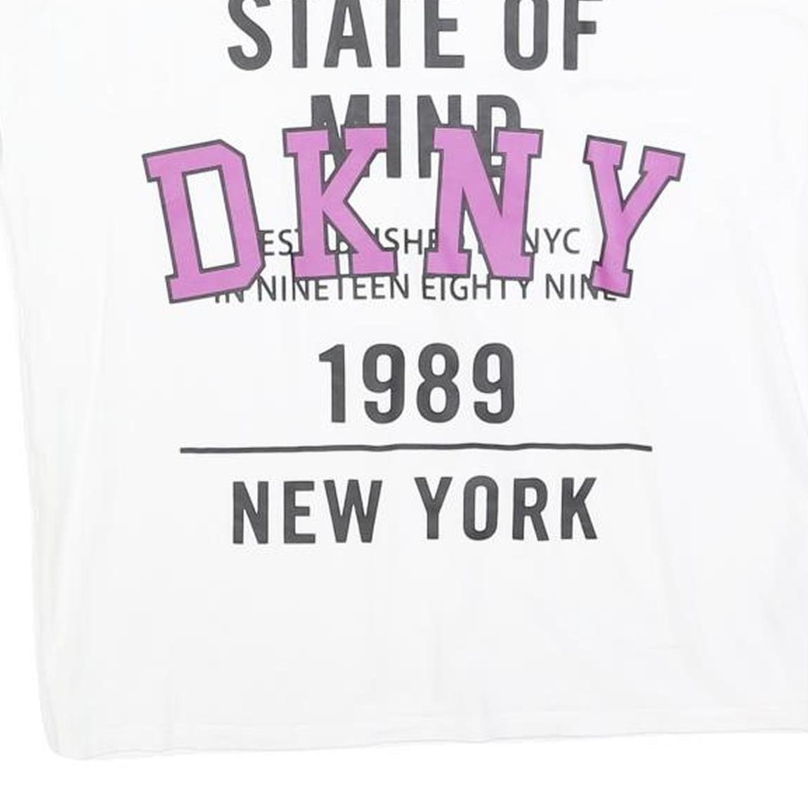 DKNY Womens White Graphic T-Shirt M Short Sleeve Crew Neck Cotton Blend