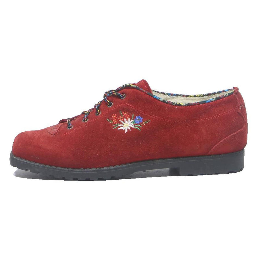SWISS ALP Womens Leather Lace-Up Shoes Red Embroidered UK 6 Comfortable
