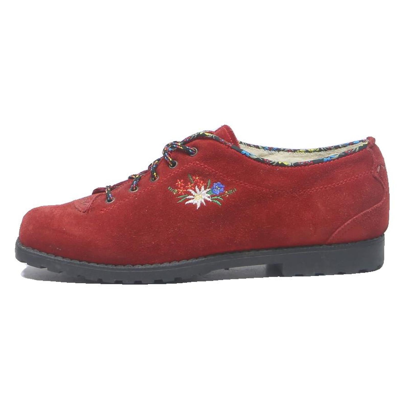 SWISS ALP Womens Leather Lace-Up Shoes Red Embroidered UK 6 Comfortable