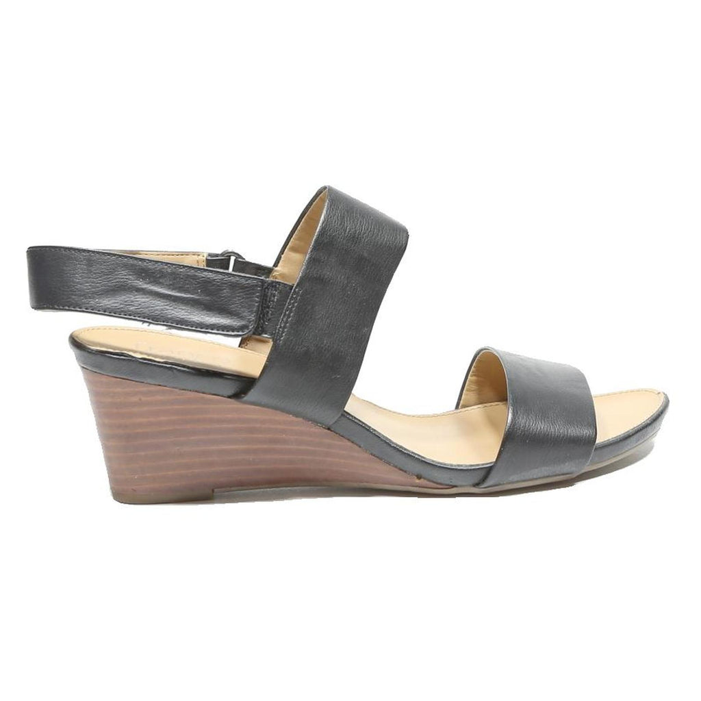 FRANCO SARTO Womens Black Leather Wedge Sandals UK 8 Comfortable Elegant
