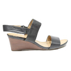 FRANCO SARTO Womens Black Leather Wedge Sandals UK 8 Comfortable Elegant